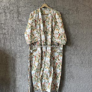 Beautiful Cotton Kimono Dress, Bath Robe Kimono, hand Floral Printed Cotton Kimono, Shower Robe, Cotton Kimono Robe, Dressing Gown, Robe