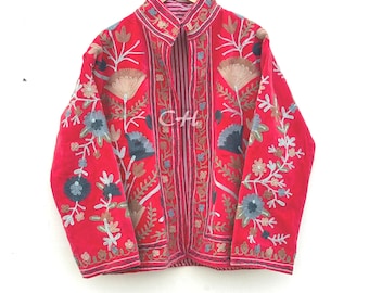 Embroidered Suzani Velvet Jacket: Handmade Indian Style Coat