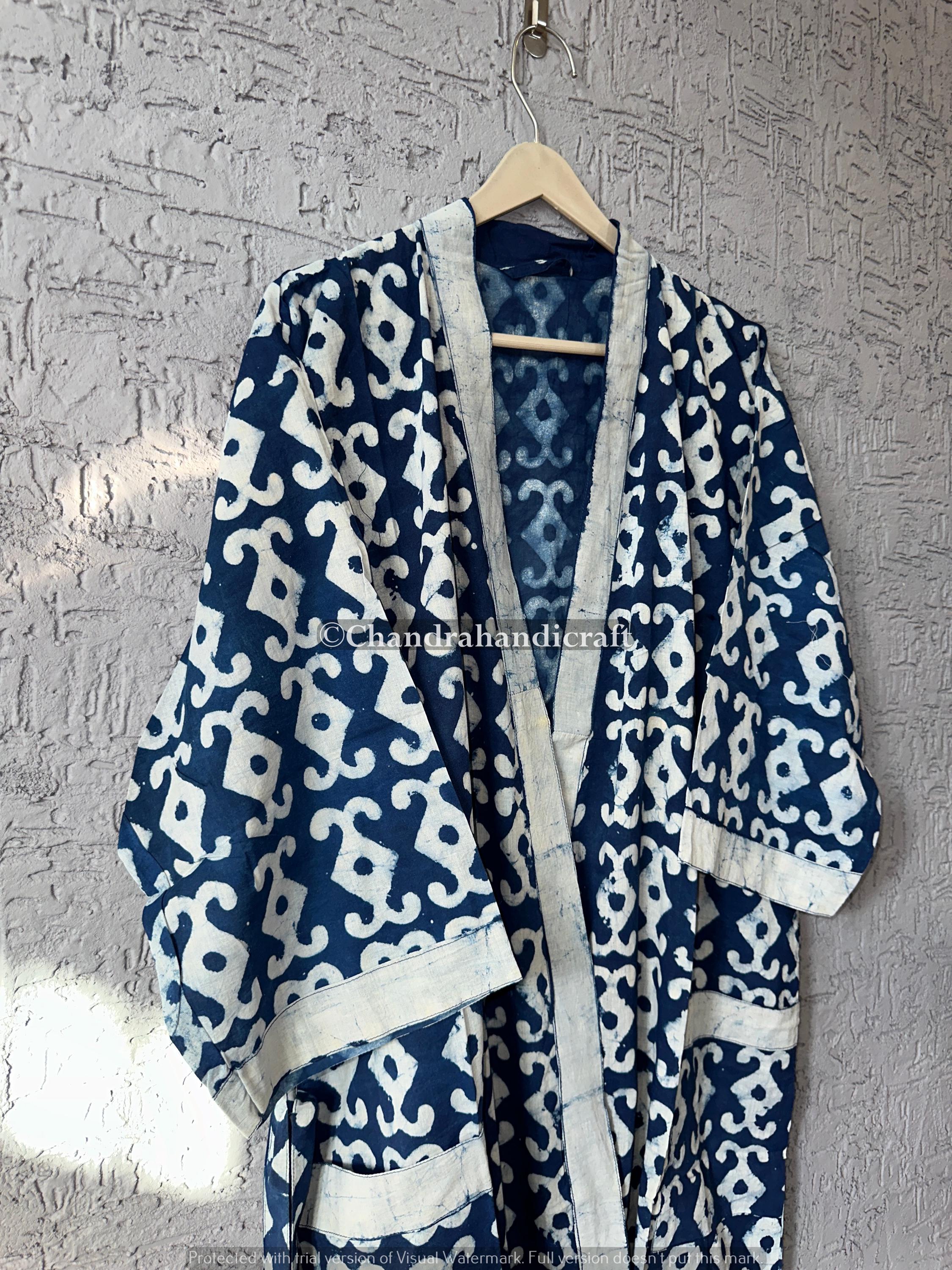 Bird Print Cotton Kimono Robe: Boho Lounge Wear
