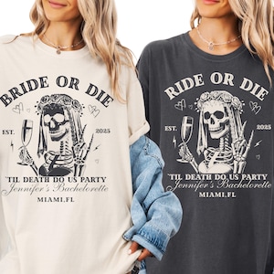 Til Death Do Us Party Skeleton Bride Bachelorette Shirt, Bride Or Die Shirt, Goth Bride Shirt, Bridal Party Shirts, Spooky Bridal Party Gift