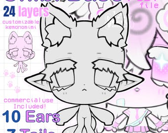 YCH Chibi Kemonomimi Art Base for Adopts, VTubers, Commissions or Personal Art | PSD File