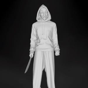 Anonymous Masked Figure 3D Sculpture – Hooded Character with Knife Model(STL  FİLE)
