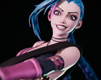 Figura de resina 3D de Jinx hecha a mano, guerrero pintado estilo anime