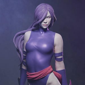 Female Ninja Warrior Statue – Purple Fantasy Samurai Figurine