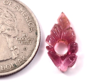 Natural Tourmaline Carved Gemstone 3.95 CT Drilled Carving Tourmaline Leaf For Jewelry Making 17x9 mm