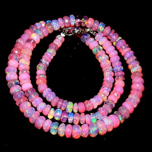 Natural Fire Opal Beaded Necklace For Women Vintage Fire Rondelle Beads Necklace AAA Ethiopian Opal Beaded Necklace Gift For Her