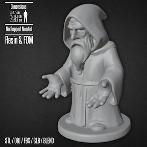 Hooded Wizard Figurine STL, 3D Printable File, Digital Download, Fantasy Mage Miniature, Magic Sorcerer Figure, RPG Character Model
