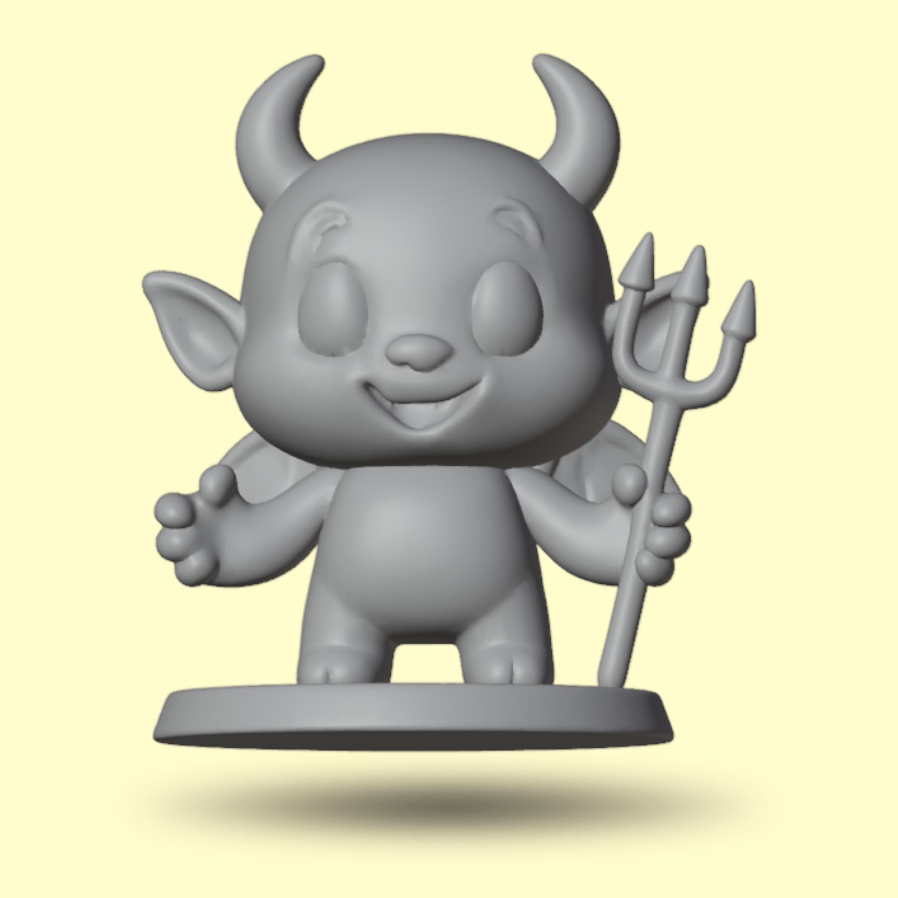 3D Printable Chibi Demon Model, Stl, Obj, Fbx, Glb, Blend, Cute ...