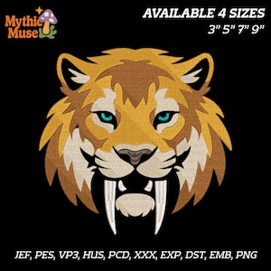 Saber-Toothed Tiger Portrait Embroidery Design, Smilodon Machine Embroidery Pattern, Wild Cat Stitch Files