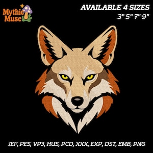 Jackal Portrait Embroidery Design, Wolf Machine Embroidery Pattern, Fox Stitch Files (EMB Included)