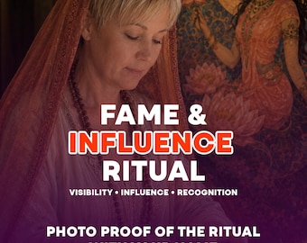 May include: A person with short blonde hair wearing a sheer orange head covering and a light-colored top, with text overlay reading FAME & INFLUENCE RITUAL, VISIBILITY • INFLUENCE • RECOGNITION, and PHOTO PROOF OF THE RITUAL WITH YOUR NAME.