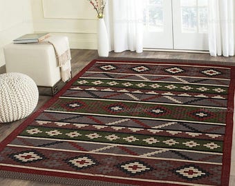 Handmade Navajo Kilim Rug, Aztec wool carpet