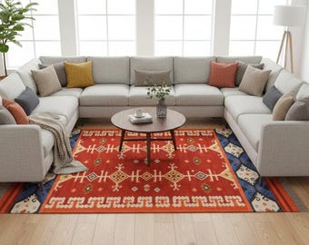 Handgewebter roter Jute Kelim Teppich 250x230, Flachgewebe Wohnzimmerteppich