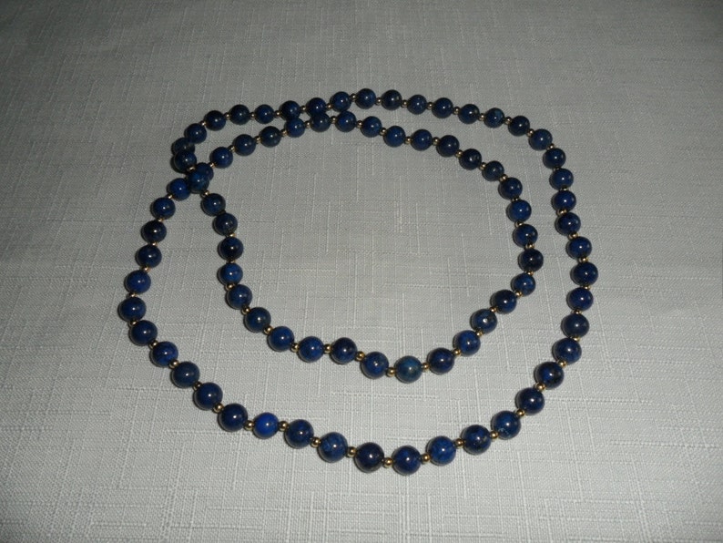 Vintage 14K Lapis 33 Inch Necklace
