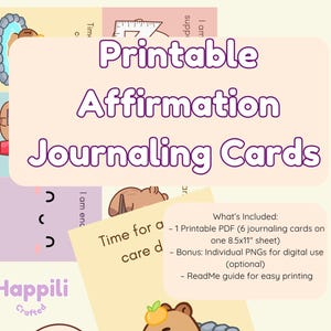 Cartões de Afirmação para Imprimir – Conjunto de Mini Diários Kawaii Pastel (Pacote com 6)