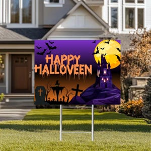 Spooky Halloween Yard Sign: Haunted House, Graveyard, Ghost Castle