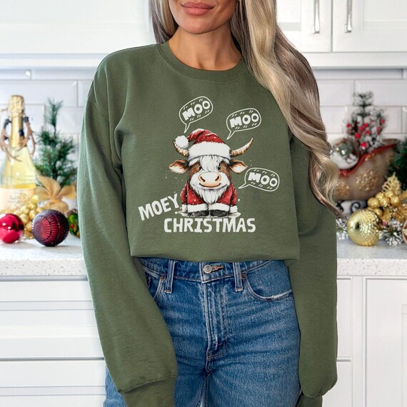 Sudadera con capucha divertida de vaca navideña: Camisa de regalo