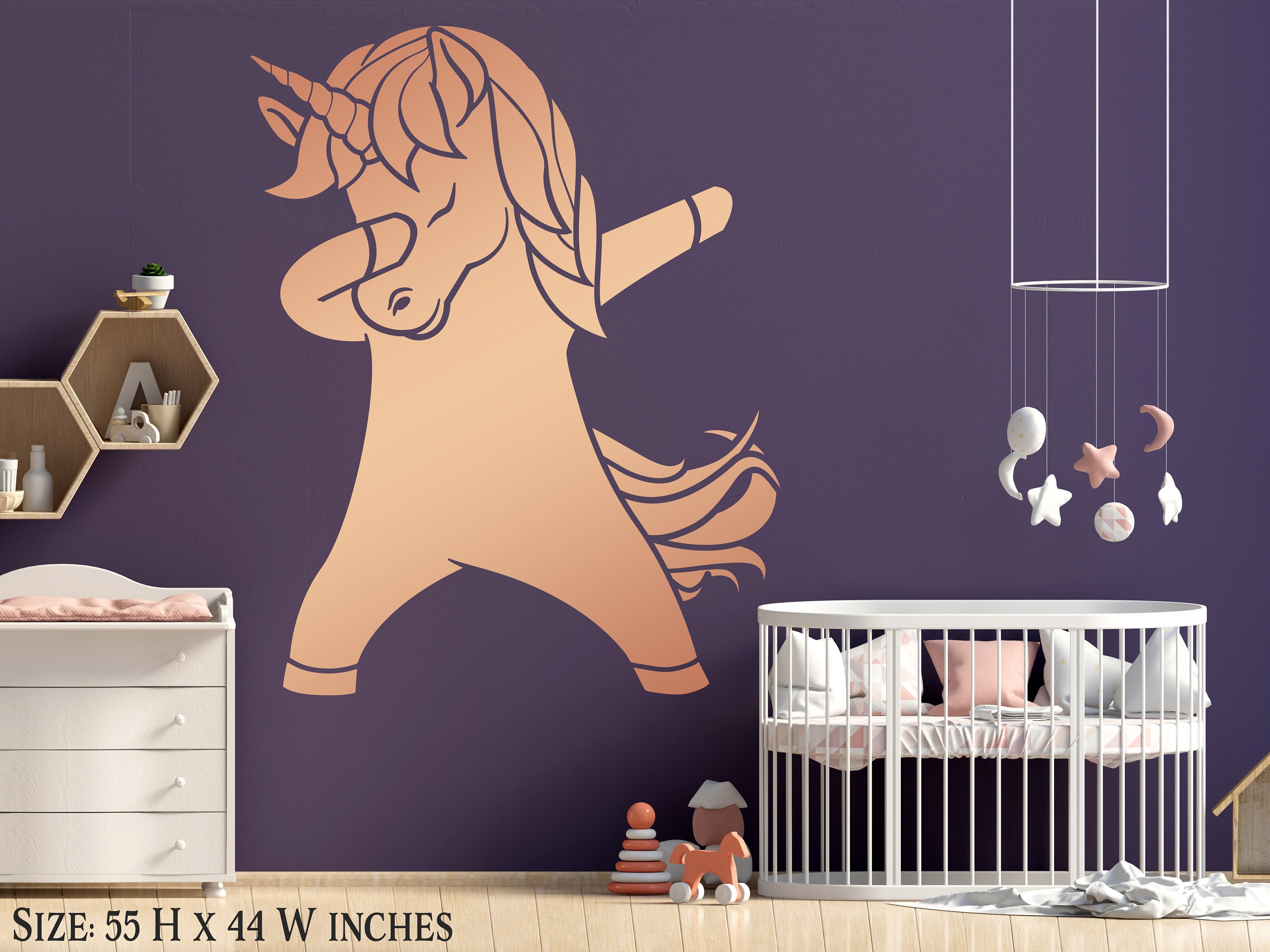 Dabbing Unicorn Decal Gold Unicorn Wall Decal Nursery Wall Etsy