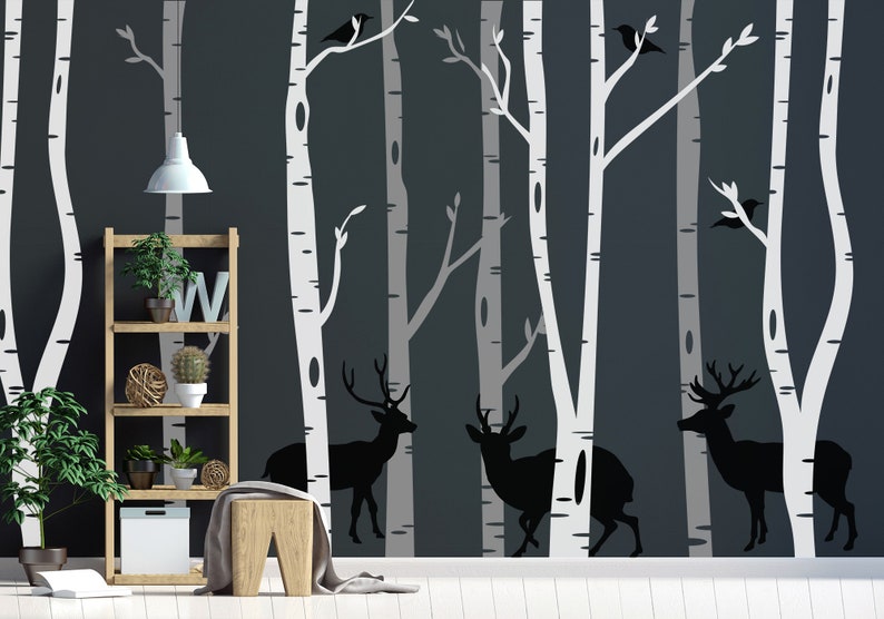 Woodland Nursery Forest & Animals Wall Decal Set Vinyl Birch Etsy