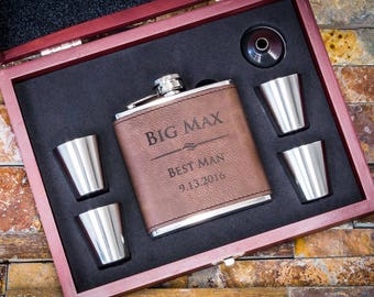 Groomsmen Gift, Groomsmen Flask, Personalized Flask, Groomsmen Gift Flask, Flasks for Men, Groomsman Gift, Engraved Flask, Leather Flask