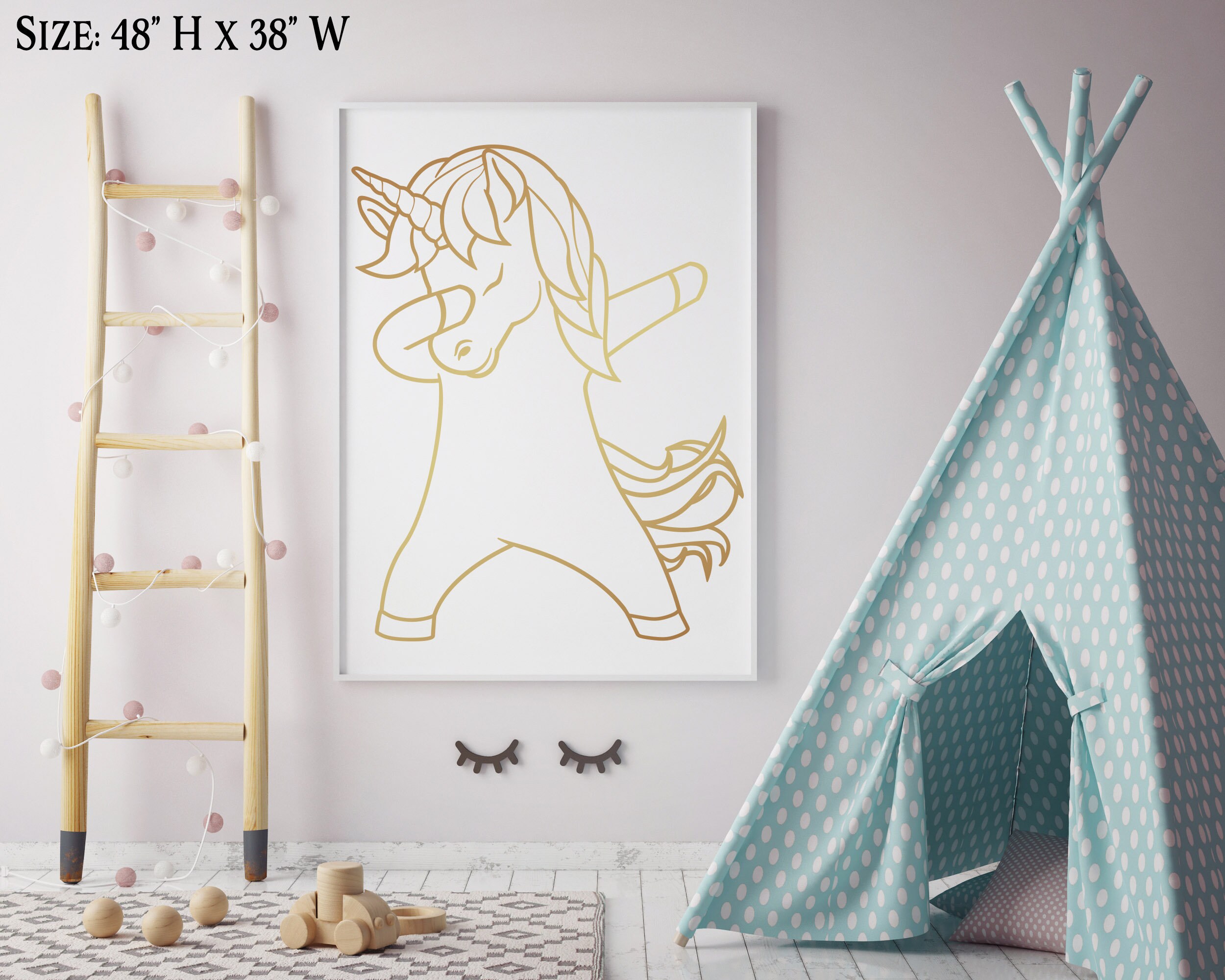 Dabbing Unicorn Decal Gold Unicorn Wall Decal Nursery Wall Etsy