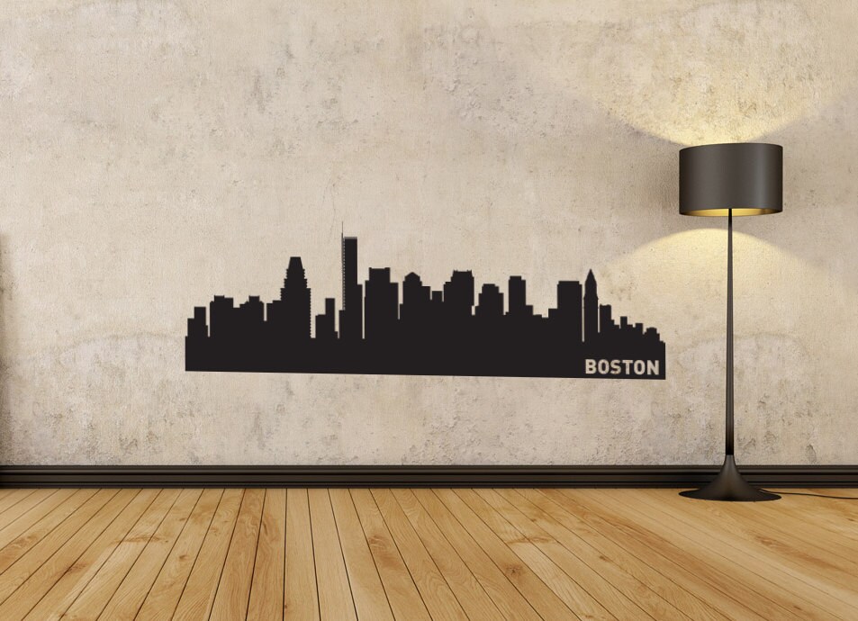 Boston Skyline Wall Mural City Wall Art Print Etsy