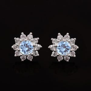 Wonderful Flawless Sky Blue Aquamarine Round Cut Gemstone Stud Earrings, Handmade Silver Studs, 925 Sterling Silver Stud Earrings 6x6 MM