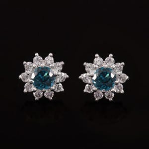 Brazilian Indicolite Blue Green Tourmaline Round Cut Gemstone Stud Earrings, Handmade Silver Studs, 925 Sterling Silver Stud Earrings 6x6 MM