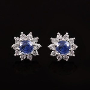 Wonderful Ceylon Royal Blue Sapphire Round Cut Gemstone Stud Earrings, Handmade Silver Studs, 925 Sterling Silver Stud Earrings 6x6 MM