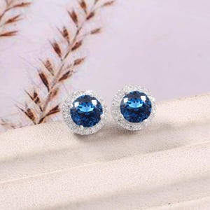 Top-Notch Flawless Brazilian Blue Tourmaline Round Cut Gemstone Stud Earrings,Handmade Silver Studs,925 Sterling Silver Stud Earrings 7x7 MM