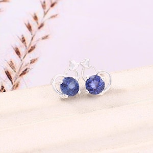 Wonderful Ceylon Royal Blue Sapphire Round Cut Gemstone Stud Earrings, Handmade Silver Studs, 925 Sterling Silver Stud Earrings 6x6 MM