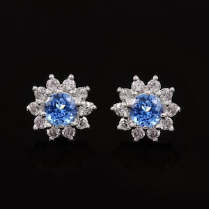 Wonderful Flawless Brazilian Blue Tourmaline Round Cut Gemstone Stud Earrings,Handmade Silver Studs,925 Sterling Silver Stud Earrings 6x6 MM