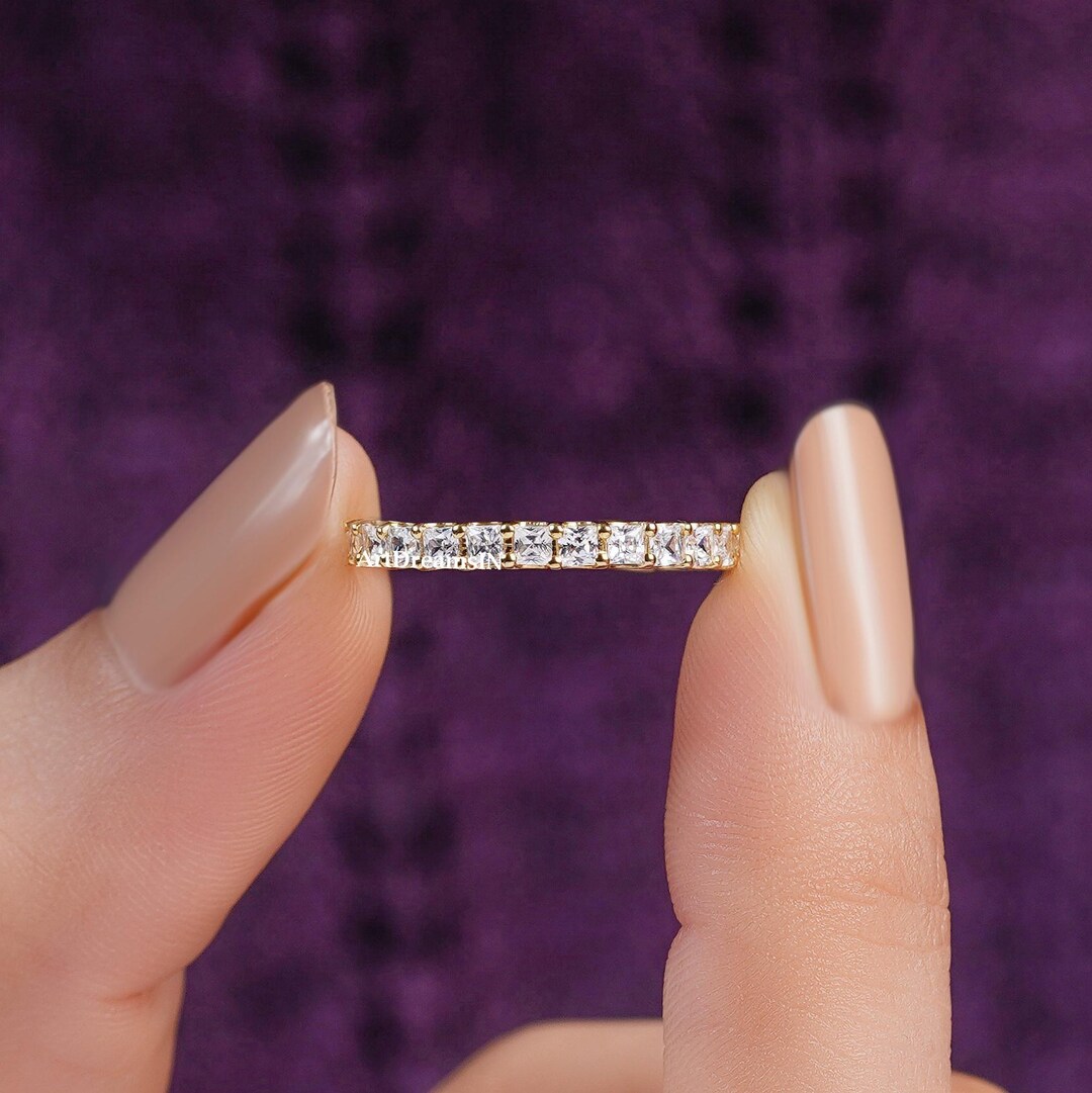 2.5MM Princess Moissanite Full Eternity Band, 14K Gold Stackable Ring ...