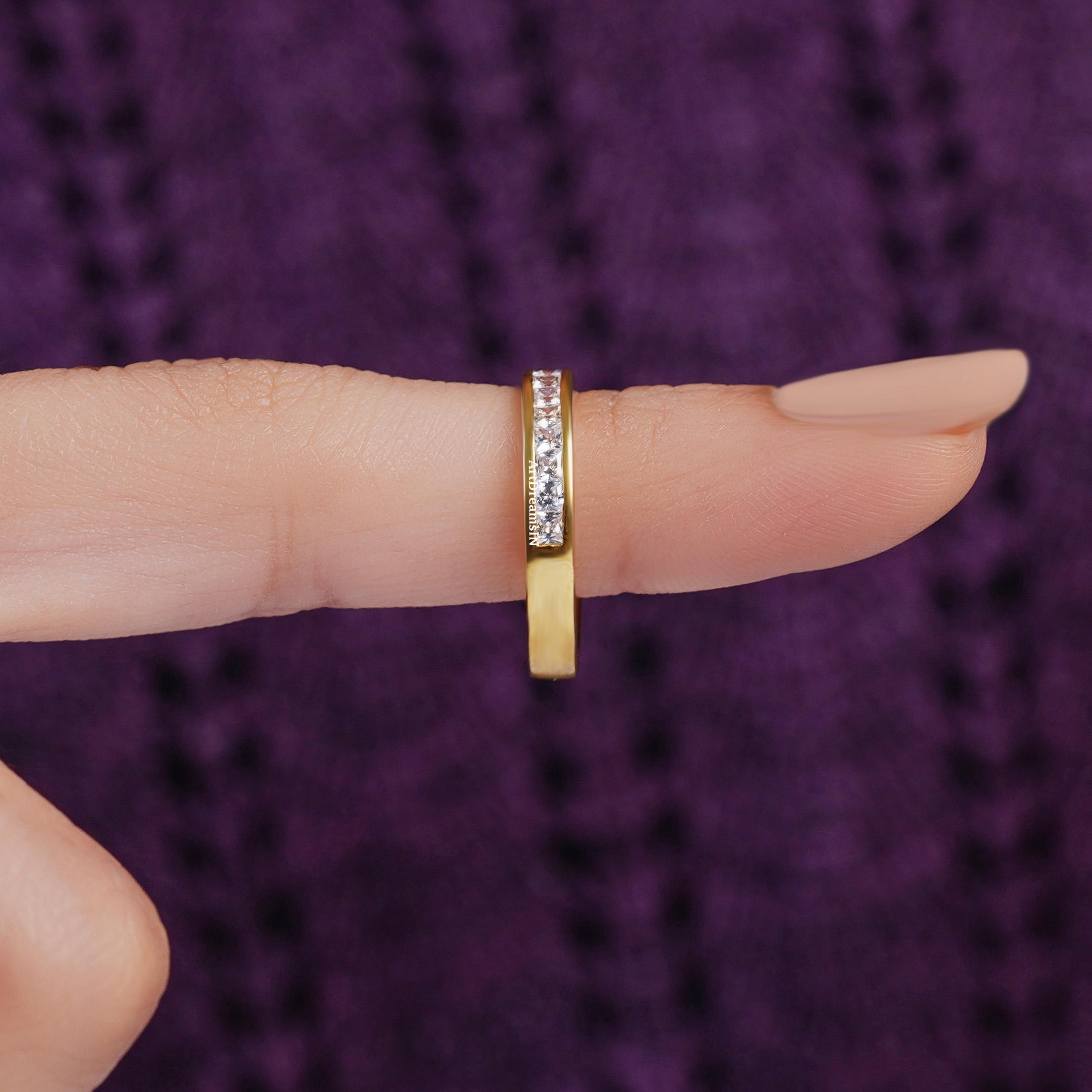 Princess Cut Moissanite Wedding Band, 14K Gold Half Eternity ...