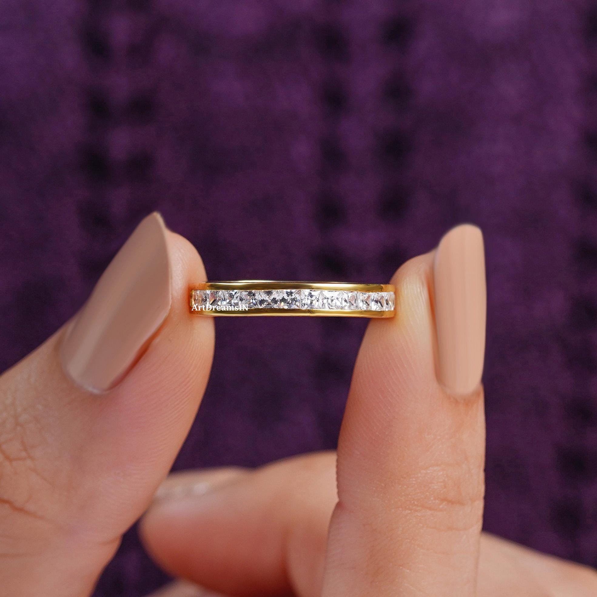 Princess Cut Moissanite Wedding Band, 14K Gold Half Eternity ...