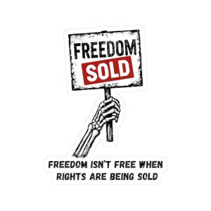 Sticker vendu Freedom, sticker protestation politique, sticker vinyle main squelette, graphisme droits à vendre, sticker militant brillant