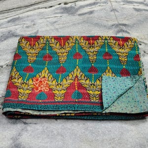 Vintage Kantha Quilt Hand Stitched Bohemian Cotton Bedspread