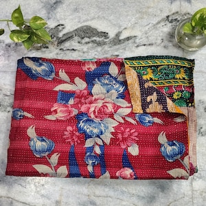 Vintage Kantha Quilt Blanket Handmade Indian Cotton Patchwork Bedspread Reversible Boho Bedding Throw Kantha Coverlet