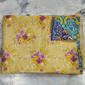 Vintage Kantha Quilt Hand-Stitched Bohemian Cotton Bedspread
