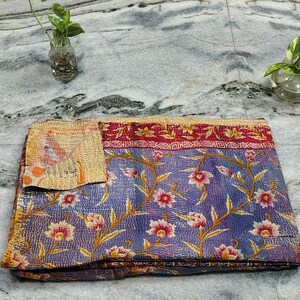 Vintage Kantha Throw Blanket Handmade Reversible Cotton Quilt