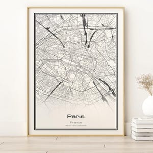 Paris Digitaldruck, Paris Karte, Moderne Wanddekoration, Reisegeschenk, Geografie Wandkunst, Home Office Dekoration, Stadtplan Poster