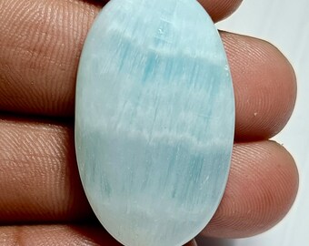 Natural Green Aragonite Cabochon: Sky Blue Gemstone for Jewelry Making, 43 Ct (33x19mm