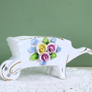 Vintage German Porcelain Wheelbarrow Planter •Hand Painted Floral Centerpiece • OK Crown Mark Oscar Schlegelmilch 1930s–50s Collectible Vase