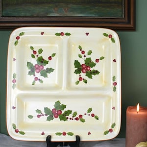 Vintage 1970s Christmas Serving Tray | Holly Berry Relish Platter | Retro Christmas Tableware | Holiday Snack Dish | Christmas Plate