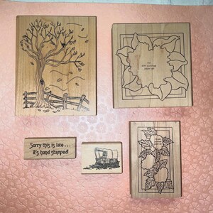 Set di 5 timbri in gomma "Make An Impression", vintage, Susan Cockburn, Paper Art Fill Designs, condizioni eccellenti