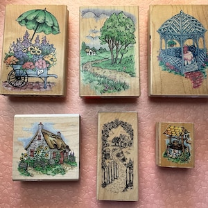 Garden and Cottage Rubber Stamp Set, Stampendous Fun Stamps, Vintage 1990s Scenic Bundle