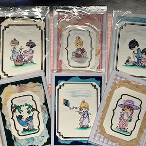 手作りカード6枚セット（封筒付き）- ヴィンテージのプレシャスモーメンツスタンプアート、サンキューカード付き