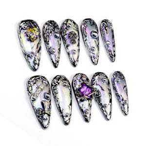 Luxury Gothic Chrome Press On Nails: 3D Punk Rock Y2k Nail Art