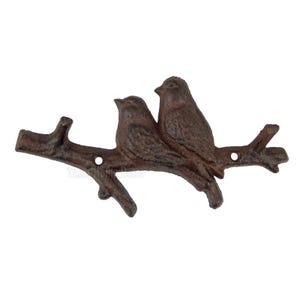 Rustic Cast Iron Love Birds Wall Hook – Tree Branch Key Rack, Coat Towel Hanger Decor