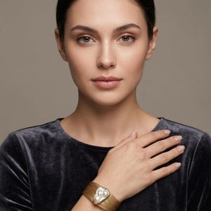 Handmade Brass Wire Baroque Pearl Cuff Boho Minimalist Bridal Gift Statement Jewelry